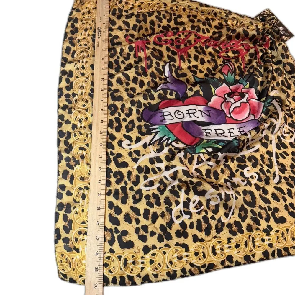 Ed Hardy Leopard Print ‘Born Free’ Fashion Head Scarf 26in NWT